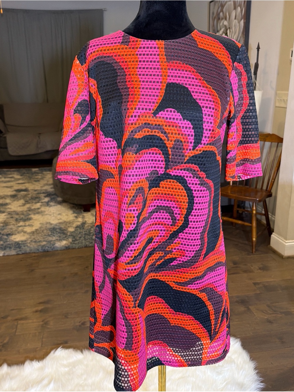Trina Turk Hot Pink and Orange Abstract Shift Dress